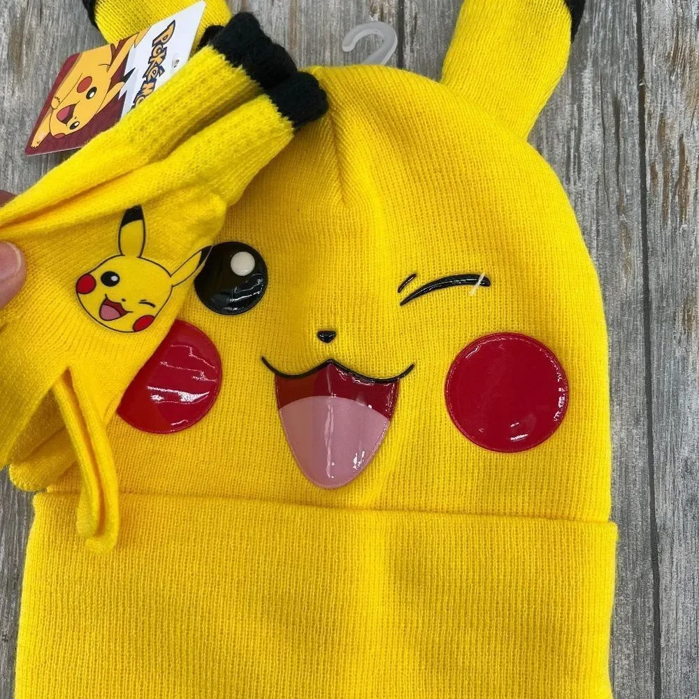 Boys Pokemon Pikachu Knit Beanie & Gloves 2-PieceSet